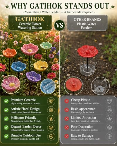 Bee Watering Station for Garden Cups Bird Butterfly Bees Ceramic Drinking and Water Bath Feeder Cup Blossoms Flowers Shaped Design Poppies Bowl Wildlife Feeding 5PCS Watring Pollinator (#6PCS-A) - color: #6PCS-A