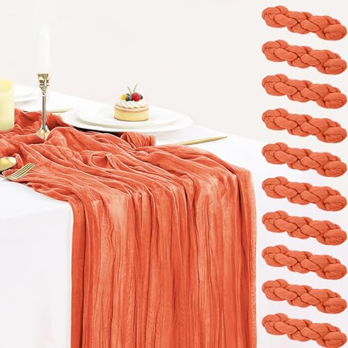 10 Packs Orange Table Runner Cheesecloth 35x120 Inches Burnt Orange Cheese Cloth Table Runner Sheer Boho Rustic Gauze Table Cloth for Wedding Party Baby Shower Home Decor - color: Orange, size: 10ft x 10pcs