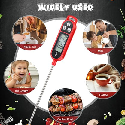 Copkim 6 Pcs Meat Thermometer Food Thermometer with Probe Water Liquid Instant Read Digital Thermometer Cooking Thermometer Supplies BBQ Kitchen Thermometer for Cooking Milk Yogurt (Red) - color: Red
