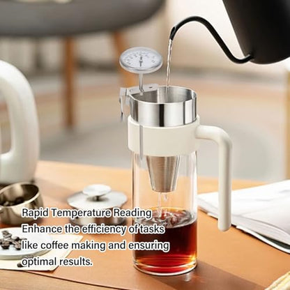 Milk Thermometer 4.6cm Dial 12.5cm Probe High Accuracy Fast Reading Pot Thermometer with Bracket for Frothing Milk Yogurt Coffee Cheese Making