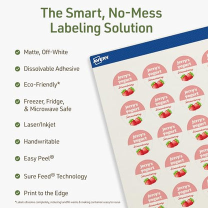 Avery Dissolvable Round Labels, Sure Feed Technology, 1" Diameter, Matte White, Print-to-The-Edge, Laser/Inkjet Printable, 240 Labels Total - style: 240 labels