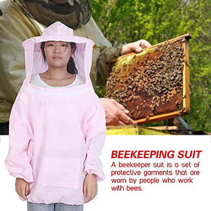 Pssopp Beekeeping Jacket with Round Hat, Veil Elasticated Waist Cuffs Loops for Beekeeping (Pink) - color: Pink