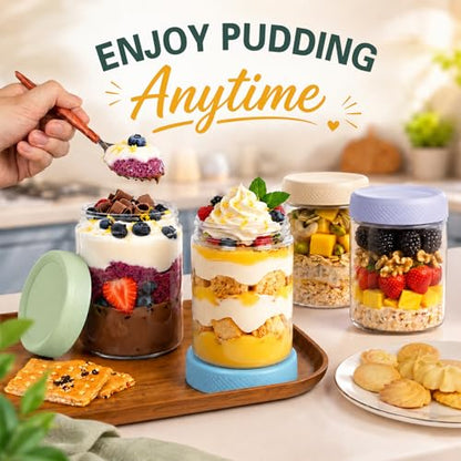 16 oz Mason Jars, Overnight Oats Containers with Lids for Yogurt, Glass Jar with Lid, Parfait Cups with Airtight Lids, Glass Jars for Overnight Oats, Storage, Food, Chia, Pudding, 6 Pack - color: Pastel Harmony
