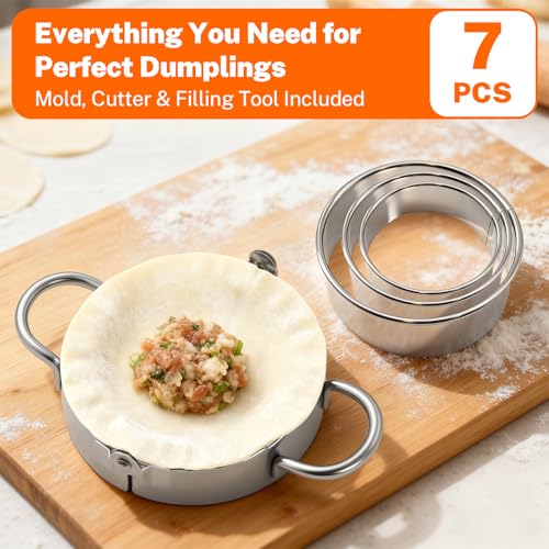 3-in-1 Dumpling & Empanada Maker Set - 3.74"/5"/6" with Cutters & Scoop | 304 stainless steel, rust-proof & durable. Multi-cuisine: dumplings, empanadas, pierogies. No skills needed. Dishwasher safe. - size: large