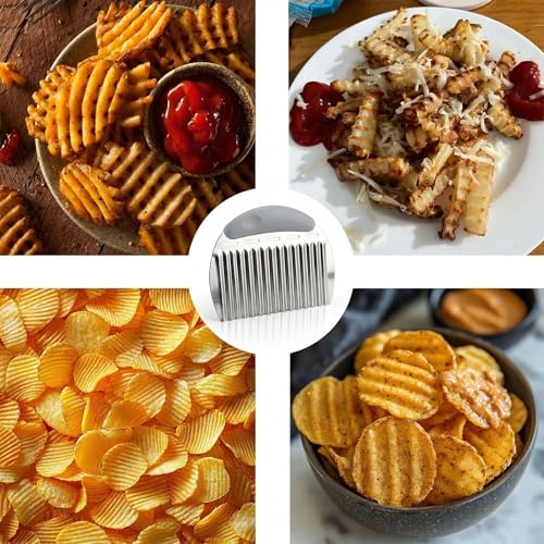 2 Pcs Stainless Steel Crinkle Chopper & French Fry Cutter Heavy Duty Wavy Potato Slicer for Vegetables Fruits Cheese Kitchen Gadget Vegetable Chopping Tool (White & Green) - color: white&green