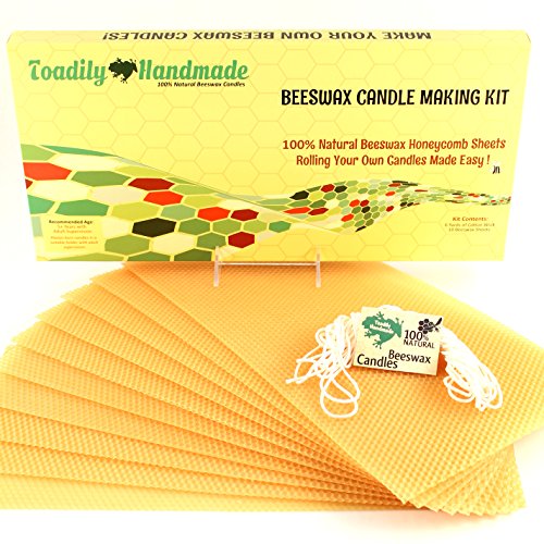 Make Your Own Beeswax Candle Kit - Includes 10 Full Size 100% Beeswax Honeycomb Sheets in Gold and Approx. 6 Yards (18 Feet) of Cotton Wick. Each Sheet Measures Approx. 8" x 16 1/4". - color: Gold