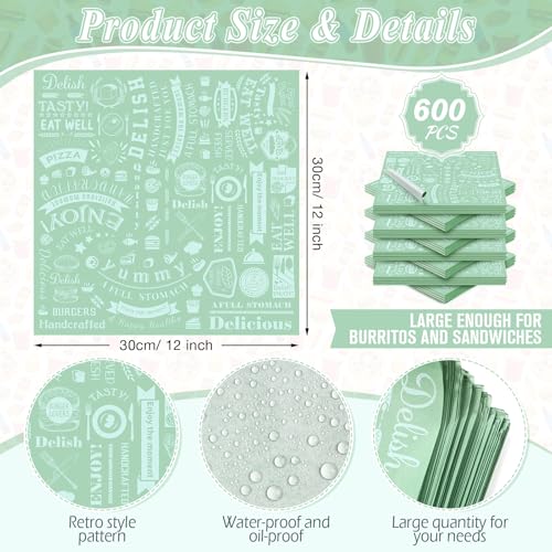 Outus 600 Pcs 12 x 12 Inch Deli Wax Paper Sheets Grease Resistant Tray Basket Liners Newsprint Paper Water and Grease Proof Sandwich Wrapping Square Hot Dog Wrapper for Food Baking (Sage Color) - color: Sage Color