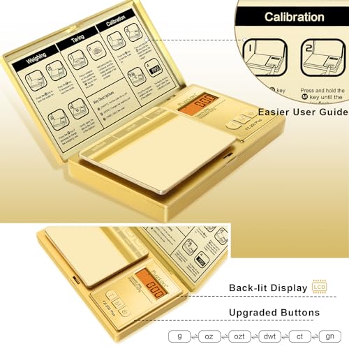 Fuzion Digital Pocket Gram Scale .01 Gram Accuracy, Gold Titanium Plating, 200g Digital Scale, Small Scale for Food, Jewelry, Herb, Spice, Coin - Weight Gram and Oz - color: Gold, size: 200g with Tray