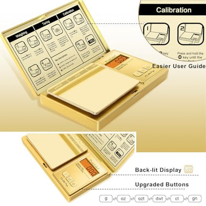 Fuzion Digital Pocket Gram Scale .01 Gram Accuracy, Gold Titanium Plating, 200g Digital Scale, Small Scale for Food, Jewelry, Herb, Spice, Coin - Weight Gram and Oz - color: Gold, size: 200g with Tray