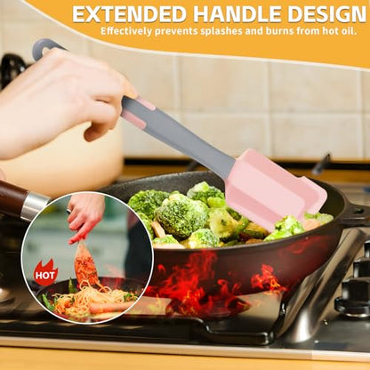 Extra Long Pastry Brush - Silicone Spatula - Basting Brush+Spatula Silicone Heat Resistant,for Baking Scraping Mixing BBQ Grill Kitchen Cooking Spread Oil Butter Sauce (Pink Brush+Spatula) - color: Pink Brush+Spatula