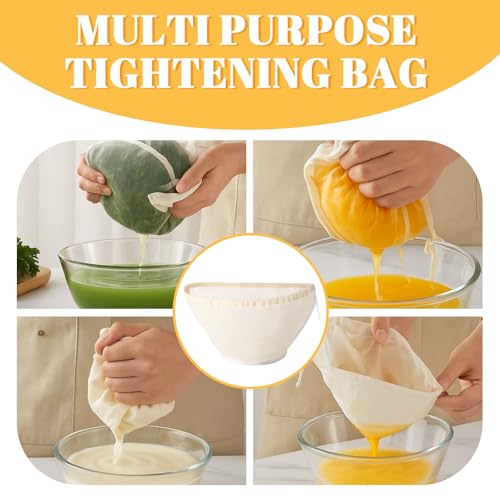 Mindsoft 6 Pcs Cheese Cloth Filling Squeeze Cotton Bags, Bowl-shaped Reusable Cotton Nut Milk Bag for Straining, Reusable Straining Bags for Juice, Soy Milk, Dumpling Fillings, Vegetable(Large) - size: Large