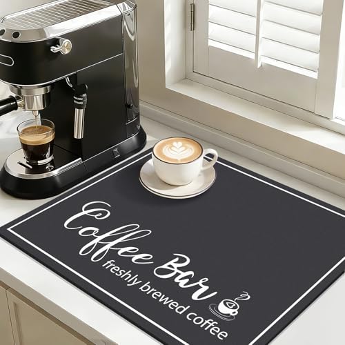 Findosom Dish Drying Mat, 16" x 20" Super Absorbent & Hide Stain Coffee Mat, Cuttable Drying Mat for Kitchen Counter, Coffee Bar Accessories, Under Dish Rack, Coffee Maker, Espresso Machine, Black - color: Black, size: 16" x 20"