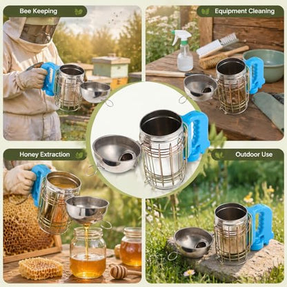 Stainless Steel Beehive Smoker with Heat Protection Board, 9.8x9.8in Durable Beekeeping Equipment - Comfortable Handle, Powerful Smoke Output for Efficient Hive Management