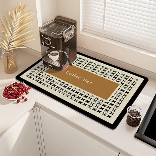 Coffee Mat Dish Drying Mat Hide Stain High Absorbent Bar Mat for Countertops Easy Clean,Fit Under Coffee Maker Machine And Accessories-16"x24", Beige - color: Beige, size: 24" x 16"