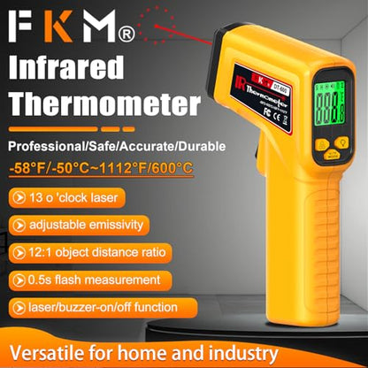 FKM Infrared Thermometer Gun High Precision 13-Point Laser -58°F~1112°F | (-50°C~600°C)Non-Contact Laser Temperature Gun,Digital IR Temp Gun for Cooking,Griddle,Oven,Food,HVAC,Automotive,Industrial - style: -58°F~1112°F (-50°C~600°C)