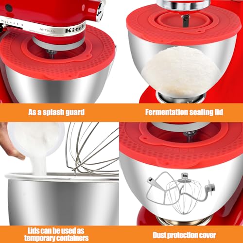 Silicone Mixers Bowl Cover Compatible with KitchenAid 4.5-5 Quart Tilt-Head Stand Mixers Bowl,with Collapsible Small Bowl(Red) - color: Red