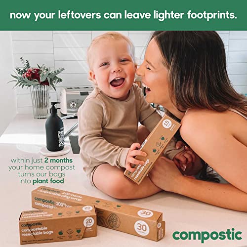 Compostic Compostable XL Sandwich Bags (180 + 20 Count) Bulk Pack — Resealable Zip-Seal, Plant-Based, Home Compostable, Freezer & Microwave Safe, BPA-Free, Non-Toxic, GMO-Free Food Storage Bag - size: 180 Count, style: Sandwich