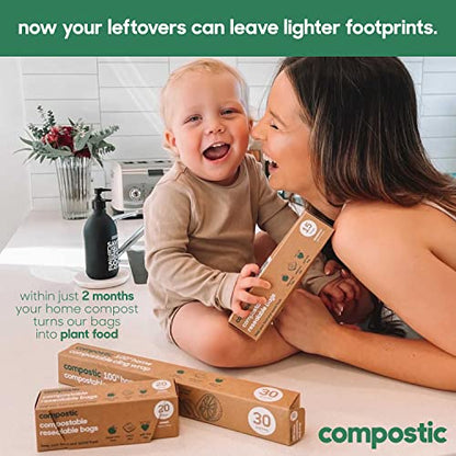Compostic Compostable Gallon Bags (100 Count) Bulk Pack — Resealable Zip-Seal, Plant-Based, Home Compostable, Freezer Safe, BPA-Free, Non-Toxic, GMO-Free Food Storage Bags - size: 90 Count, style: Gallon