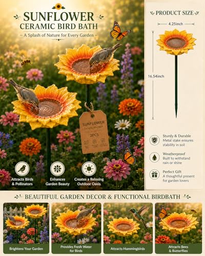 Bee Watering Station for Garden Cups Bird Butterfly Bees Ceramic Drinking and Water Bath Feeder Cup Blossoms Flowers Shaped Design Poppies Bowl Wildlife Feeding 5PCS Watring Pollinator (2PCS-A) - color: 2PCS-A