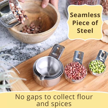 Measuring Cups and Spoons Set of 15, Stackable Cups, Long Handle with Leveler Fits Narrow Jars, 304 Premium Stainless Steel, Kitchen Gadgets for Liquid & Dry Ingredients Cooking Baking - size: 15 Piece Set