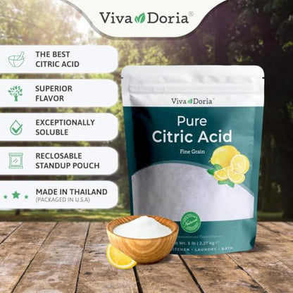 Viva Doria 100% Pure Citric Acid, Food Grade, Fine Grain, Bulk Size, 40 lb (18.14 kg) - size: 40 Pound (Pack of 1)