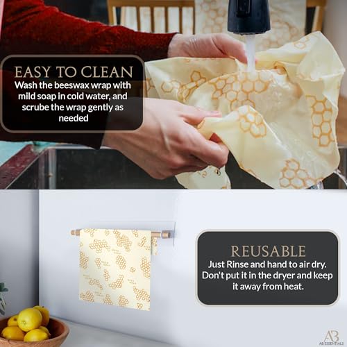 7 PCS Beeswax Wraps for Food – Reusable Bees Wax Wraps | Organic Beeswax Food Wrap for Sandwiches, Cheese, Vegetables & Bowls
