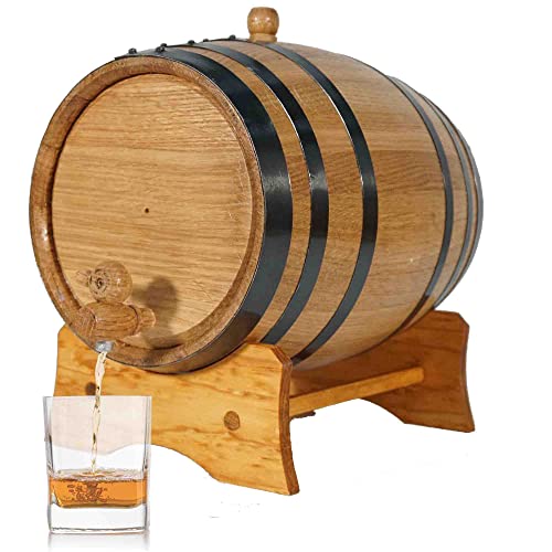 3 Liter Oak Aging Barrel with Stand, Bung and Spigot - Wooden 3L Whiskey Barrels Wine Barrel Decanter For The Home Brewer, Distiller, Wine Maker and Cocktail Aging - Bourbon Barrel Gifts For Men - size: 3 Liter