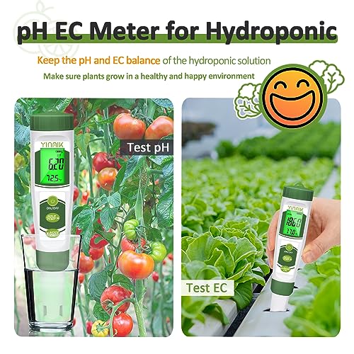 pH EC Meter for Water Hydroponics, PPM Meter for Nutrients, Measure pH PPM Conductivity Temperature of Hydroponic Garden Water and Nutrient Solution, EC pH TDS Meter for Water, Aquarium, Pool - color: Green pH meter