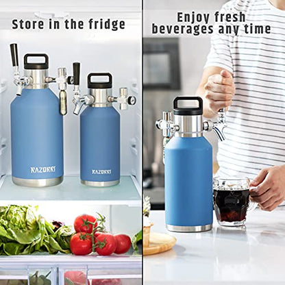 Razorri 128oz Stainless Steel Beer Growler, Double-Wall Vacuum Insulated Carbonated Keg with Professional Bar Tap and Pressurized CO2 Regulator, 1 Gallon, Ocean Blue - style: 128 OZ (1 Gal.)