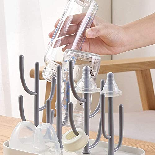 Bottle Drying Rack,Drying Rack for Kitchen Counter,Detachable Bottle Dryer Holder with Base.for Nipples,Cups,Pump Parts and Accessories(Gray) - color: Gray