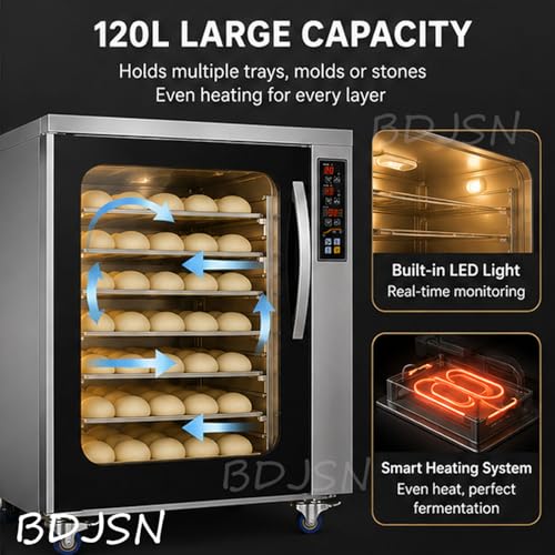 120L Electric Dough Proofing Box, 5-50°C & 60-90% RH Control, 360° Hot Air Circulation, LED Touch Panel, Stainless Steel Fermentation Machine for Bread, Pizza, Sourdough, Yogurt & Natto