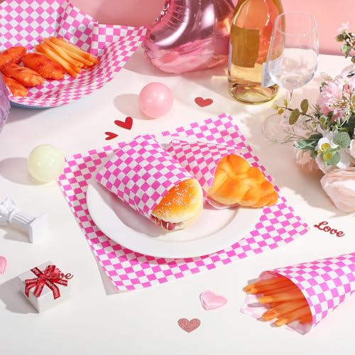 Spakon 1000 Sheets Wax Deli Paper Sheets for Food 12 x 12 Inch Checkered Dry Waxed Deli Basket Liners for Sandwich Wrapping, Food Basket Liners, Picnic party(Hot Pink-white) - color: Hot Pink-white