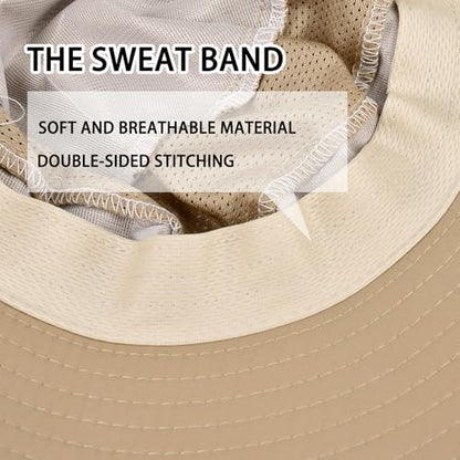 Sun Hats for Men Women Fishing Hat UPF 50+ Breathable Wide Brim Bucket Hats Summer UV Protection Safari Hat with Neck Flap - color: Khaki (With Face Cover)