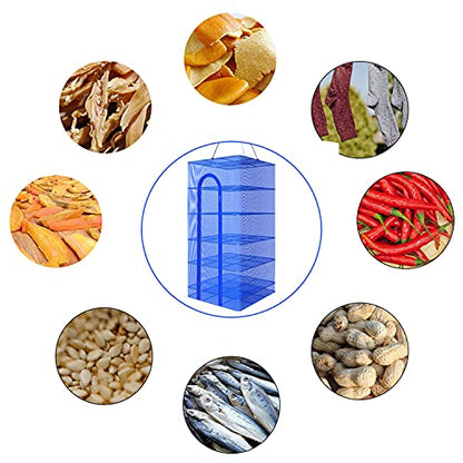 Hanging Drying Net Foldable Drying Rack Net Dryer 19.7"x19.7"x37.4" 6 Layer Folding Fish Mesh Collapsible Dry Net with Zippers for Drying Seeds Fish Vegetables Fruit Herb Food - color: Blue