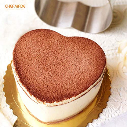 CHEFMADE Mousse Ring Mold, 8-Inch Heart-Shaped Non-Stick Seamless 18/8 Stainless Steel Food Molding - size: 08 - 8" Heart 3" (H)