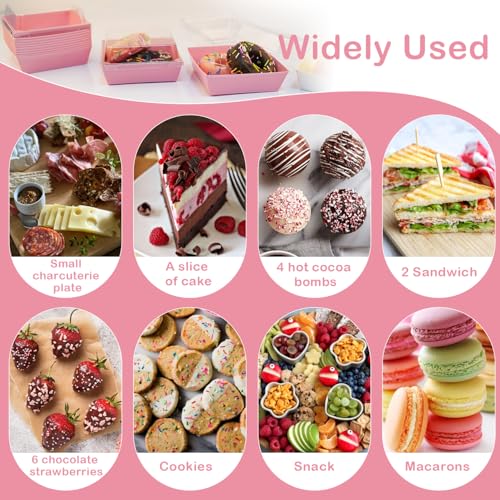 50-Pack Disposable Charcuterie Boxes with Clear Lids - 4 Inch To Go Paper Mini Charcuterie Box for Charcuterie, Fruits & Desserts | Gift-Ready Food Presentation Boxes - color: Pink