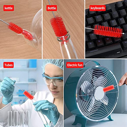 CiaraQ Bottle Cleaning Brushes, 8 Inch Nylon Tube Brush Set | Red Cleaner for Narrow Neck Bottles Cups with Hook, Set of 10pcs. - color: Red, size: 8.0 Inch (10pcs)