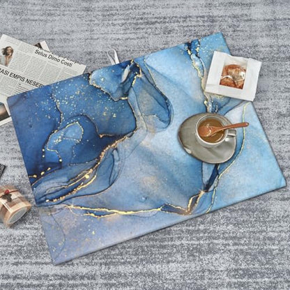 Marble Dish Drying Mat for Kitchen Counter Blue Gold Marble Drying Mat 18 x 24 Inch, Super Absorbent Reversible Microfiber Dish Drying Pad Dish Rack Pad Drainer Mat for Coffee Bar - color: Blue Gold Marble