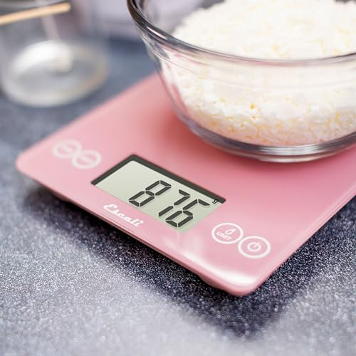 Escali Arti Glass Food Scale Digital Countertop Kitchen, Baking and Cooking Scale with Large Display, 15-Pound Capacity, 9" x 6.5" x .75", Classic Pink - color: Pink
