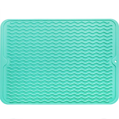 MicoYang Silicone Dish Drying Mat — Quick-Dry Ridges Counter & Sink Pad, Heat-Resistant Trivet to 450°F, Non-Slip & Dishwasher Safe, Roll-Up Storage, 18 Colors & 9 Sizes (Mint, 16"×12") - color: Mint, size: 16"L x 12"W
