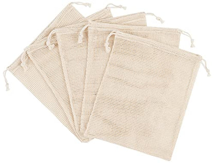 PALTERWEAR 100 Percent Natural Cotton Double Drawstring Mesh Bag For Herbs, Nuts, Fruit, Vegetables (8 x 10 Inch - Set of 5) - size: 8 x 10 Inch - Set of 5