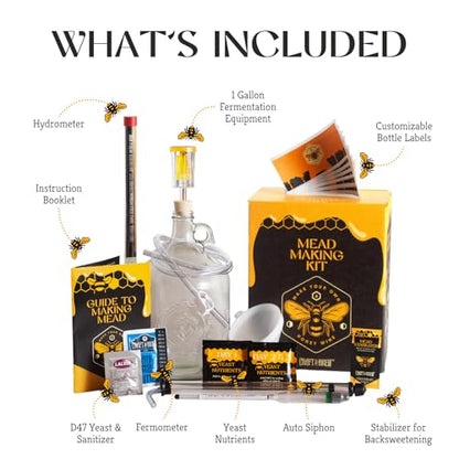 Craft A Brew - Deluxe Mead Making Kit - 1 Gallon Homebrew Starter Set with Backsweetening & Bottling Tools - DIY Mead Brewing Kit for Beginners - Just Add Honey - style: Mead Making Kit Deluxe