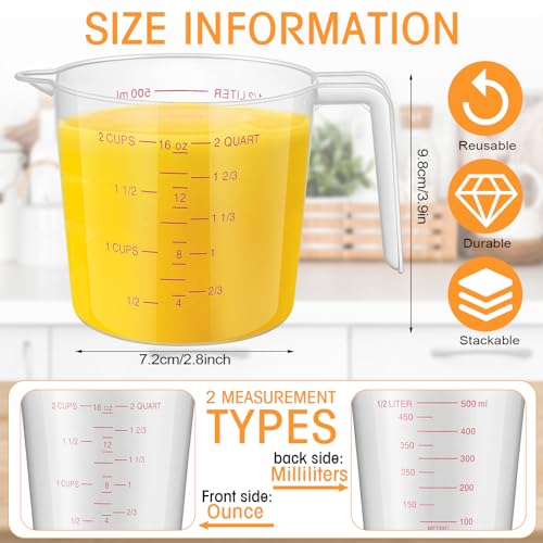 Kanayu 36 Pcs Plastic Measuring Cup Clear Measuring Mug with Spout and Handle Grip Capacity Clear Graduated Pitcher for Kitchen Flour Water Liquids(Red,16 oz, 2 Cups) - color: Red, size: 16 oz, 2 Cups