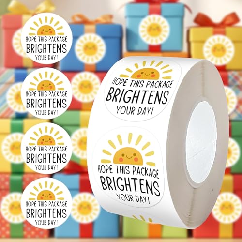 1000pcs Happy Sun Thank You Labels, Hope This Package Brightens Your Day- Sturdy Paper Package Insert Sealing Stickers for Envelope Seals, Scrapbooking, Journaling & Gift Wrapping - color: 1000pcs- Sun Thank You Labels