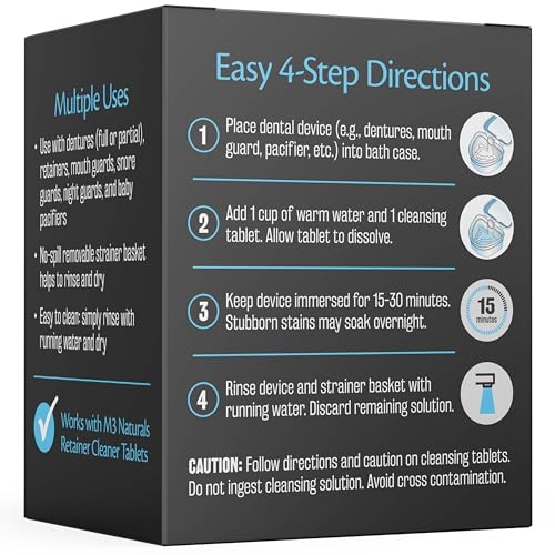 Denture Bath Case and Retainer Case, Denture Bath Cup for Invisalign Retainers Mouthguards Dentures Cleaner Kit with Strainer Spill-Free Portable Retainer Cleaner Case by M3 - size: 1 Count (Pack of 1)