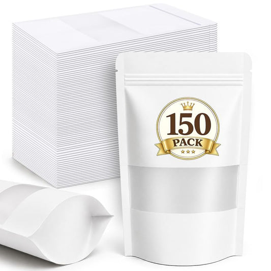 JETMORE 150 Pack Snack Bags, Smell Proof Bag, Cookie Bags, Packaging Bags with Window, Resealable Bags for Spice, Coffee, Candy, Herbs, Nuts, Dog Treats, Wax Melt Packaging (White, 3.5x5.5in) - color: White, size: 150 Pack 3.5x5.5in (9x14cm)