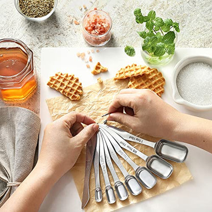 Spring Chef Stainless Steel Measuring Spoons Set of 8 with Leveler, Metal Teaspoon & Tablespoon Measuring Spoons for Dry & Liquid Ingredients, Fits in Spice Jars - Kitchen Gadgets For Baking & Cooking - style: Spoons - Set of 8