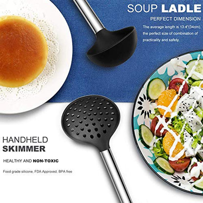 Kitchen Utensil Set-Silicone Cooking Utensils-33 Kitchen Gadgets & Spoons for Nonstick Cookware-Silicone and Stainless Steel Spatula Set-Best Kitchen Tools, Useful Pots and Pans Accessories - color: Black
