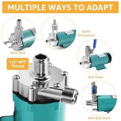 MRbrew Wort Pump Stainless Steel for Wort Transfer, Magnetic Beer Pump Brew with 1/2” NPT Thread Head, Quiet Operation & Excellent High Temperature Resistance System Beer Brewing Kit (Green) - size: Green Pump