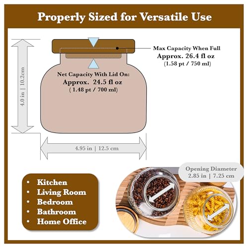 Amber Glass Storage Jar with Airtight Wooden Lid - 25.4 oz Decorative Kitchen Canister for Coffee, Cookie, Candy, Spices & Home Decor - size: 25.4 Ounces, style: Amber Flower